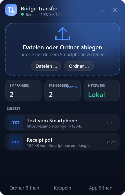 Das Bridge-Transfer-Desktop-Widget