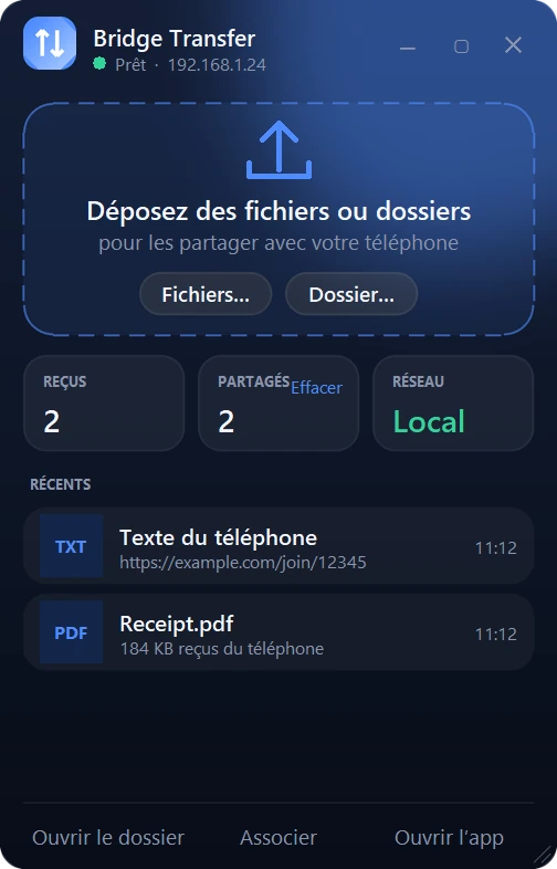 Le widget de bureau Bridge Transfer